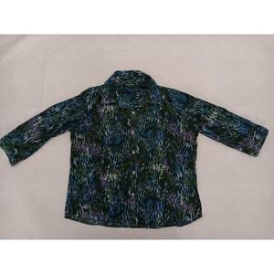 Vintage Lemon Grass Studio Womens Medium Blue Green Abstract Animal Print Shirt
